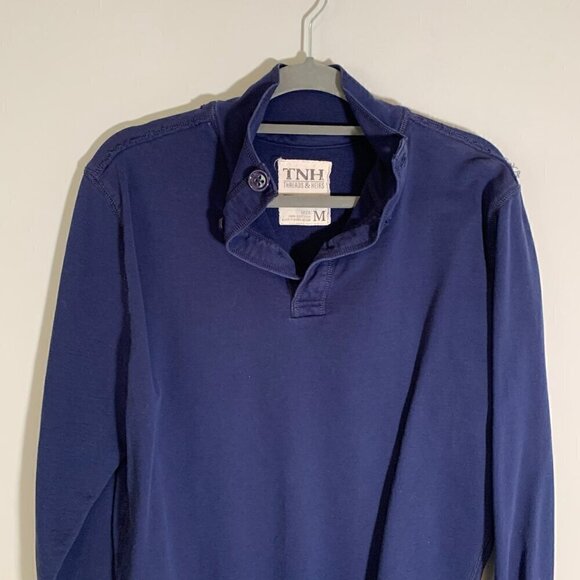TNH Threads & Heirs blue collared quarter button pullover lightweight sweater - Picture 5 of 11